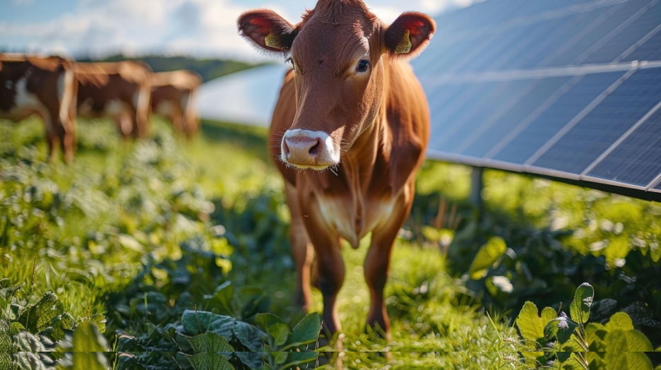 cow-grazing-near-solar-panels-agrivoltaics-sustainable-farming